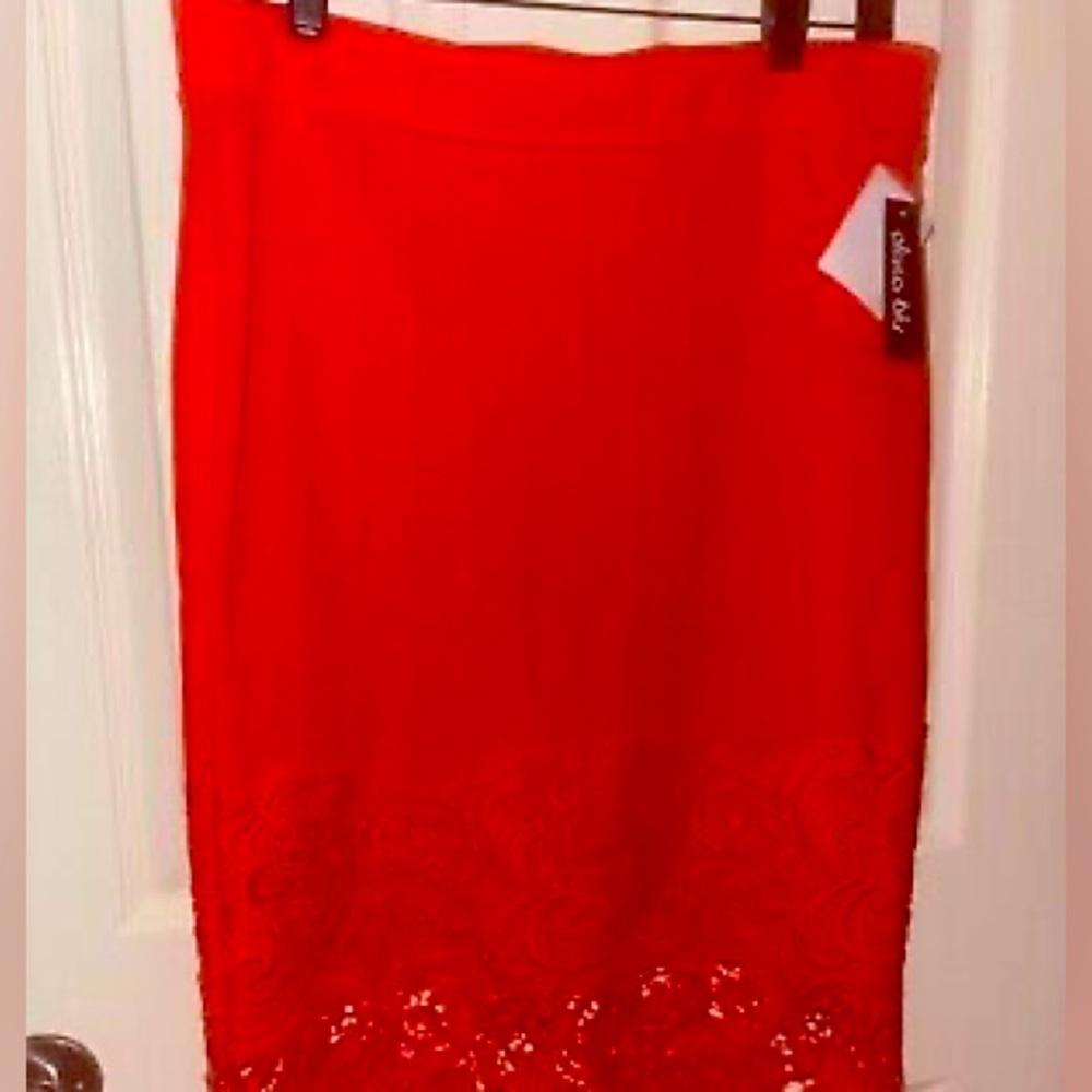 Olivia Blu Pencil Skirt Women's ORANGE Floral Lace